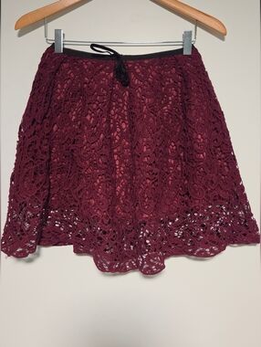 Wet Seal Burgundy Crochet Skater Skirt